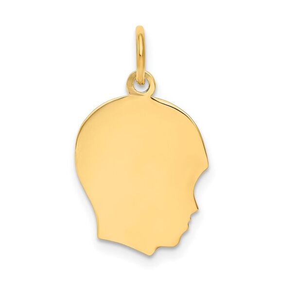 10K Yellow Gold Plain Medium .013 Gauge Facing Right Engravable Boy Head Charm